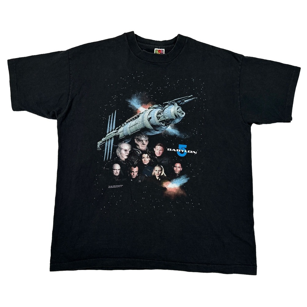 Vintage Babylon 5 TV Show Sci Fi Space T-Shirt Adult XL Black Single Stitch USA